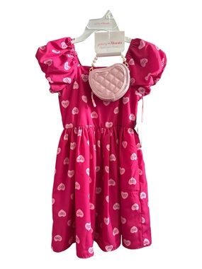 Young Hearts Girls' Hot Pink Heart Print Casual Dress